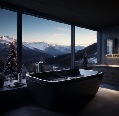 a hot tub overlooking the Swiss Alps