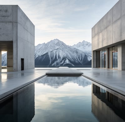 outdoor heated pool of a mountain resort in the Alps