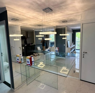 a glass table with a glass table top