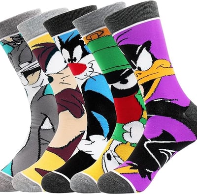 a group of cartoon characters wearing colorful socks