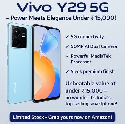 Vivo Y29 5G – Power Meets Elegance Under ₹15,000! 5G 50MP AI Dual Camera MediaTek 5000mAh battery