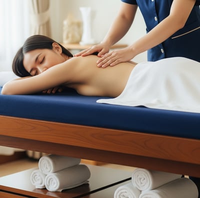 a woman getting a massage at a spa