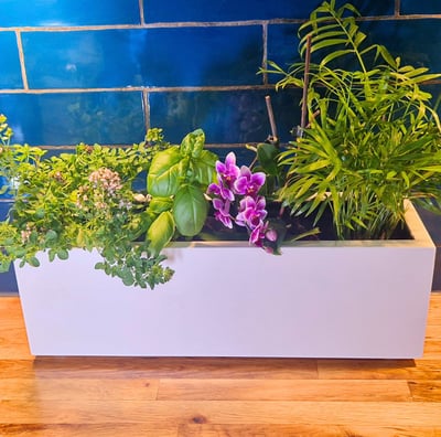 kitchen herb garden box planter made from wood painted in farrow and ball paint
