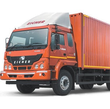 a truck with a red container on it