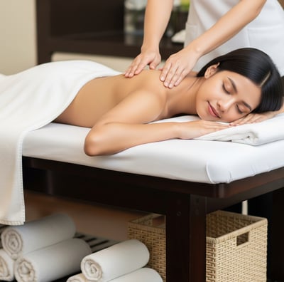 a woman getting a massage at a spa