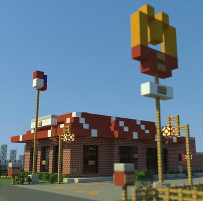 Creative Minecraft project recreating a McDonald's restaurant in a digital world