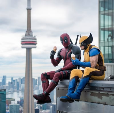 deadpool and wolverine having ice cream