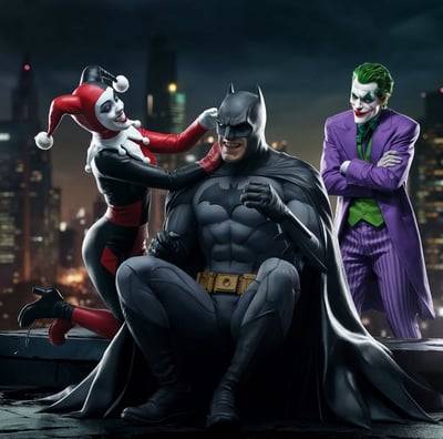 joker jelous of batman and harley quinn having fun together
