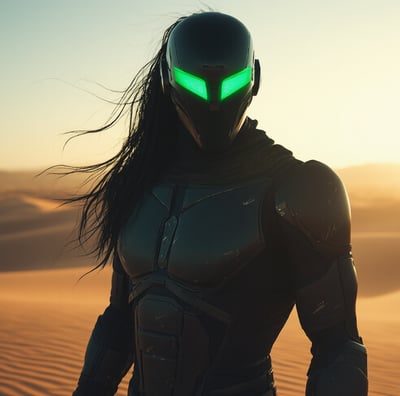 a woman in a green mask mask and green eyes