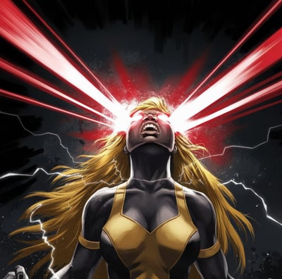 a powerful black woman superhero unleashing energy