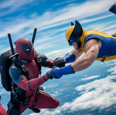deadpool and wolverine sky diving