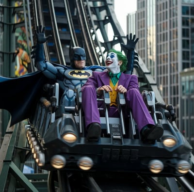 batman and joker on a roller coster