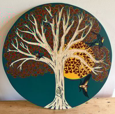 tableau sur commande arbre gravure sur bois peinture sur bois 