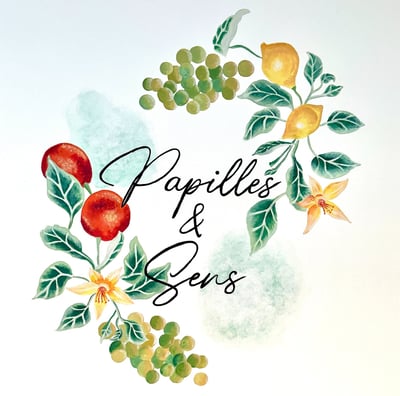 Logo peint sur mur dans boutique Papilles et sens epicerie fine artiste Marie Hardy