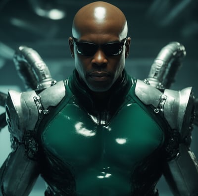 a man in a green suit and sunglasses