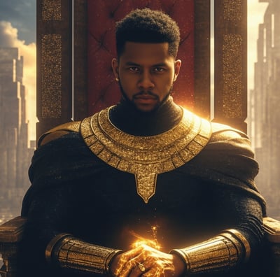 a black man in a black suit and gold jewelry