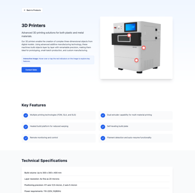 a website page with a large amount of information about the product