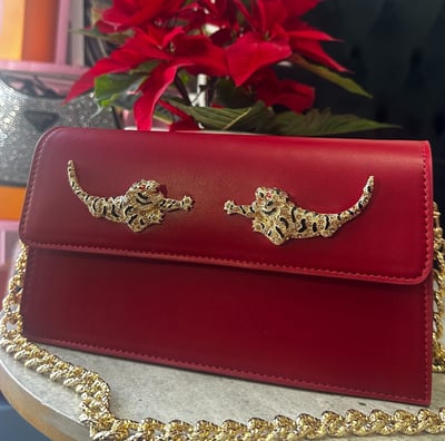 coach Bolso mini con solapa roja cadena dorada