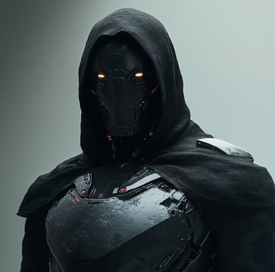 a man in a black suit and a black hoodie