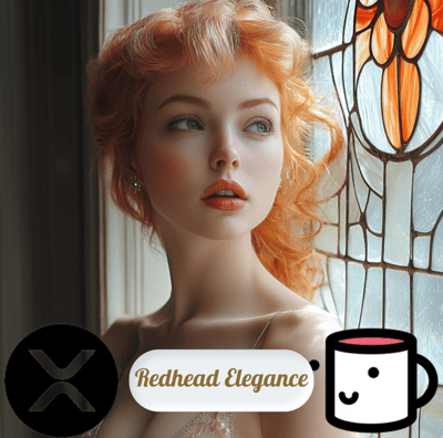 This digital artwork portrays a Redhead adorned in a floral-embroidered dress, their auburn curls ca