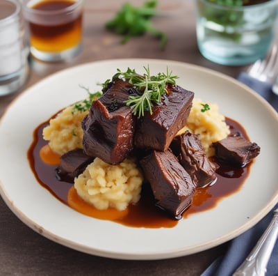 Dark & Stormy braised beef short ribs with celery root mash