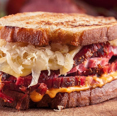 House-cured salt beef Reuben sandwich