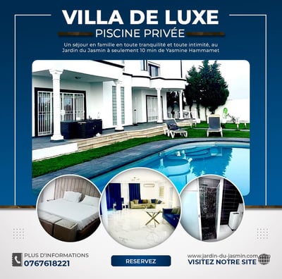 a flyer for a villa with a pool and a swimming pool