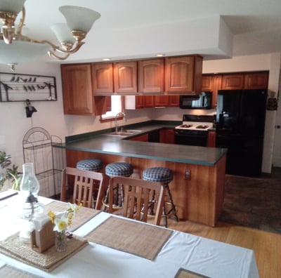 open kitchen and eat at counter with stools