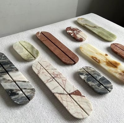 a variety of marbled stoneware pieces of marble