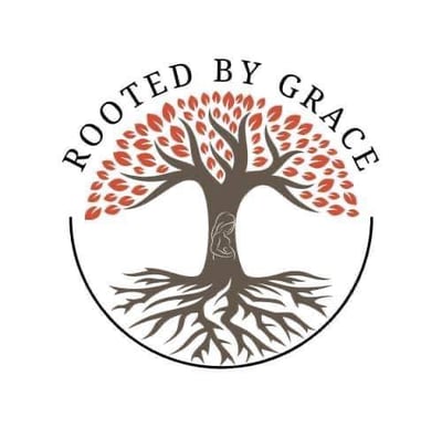 a logo for rooted by grace