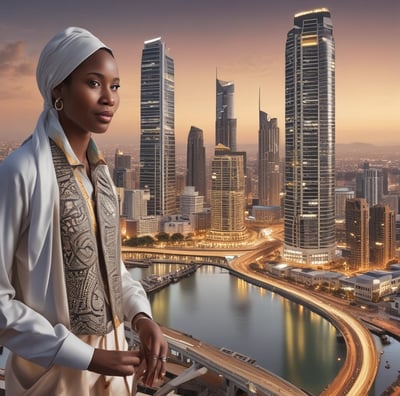 a woman in a white dress and a white turban