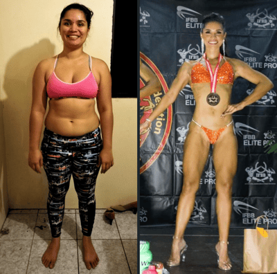 Transformation femme avec 30kg de différence et un nouveau physique pour une compétitrice bikini