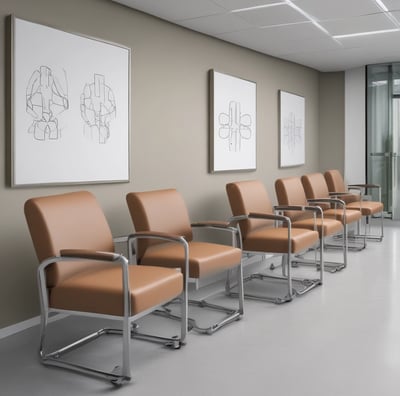 medical examination table and waiting room chairs