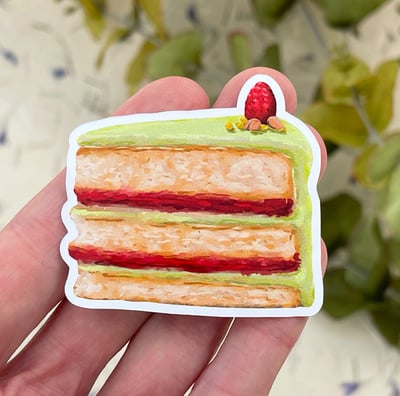 Vinyl sticker featuring a piece of cake