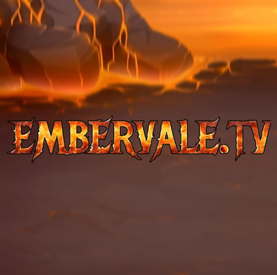 The Embervale logo on a magma background