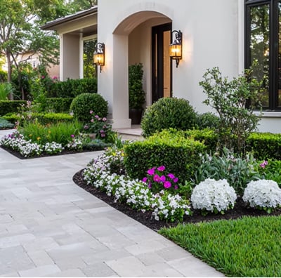 front house with a beautiful garden
