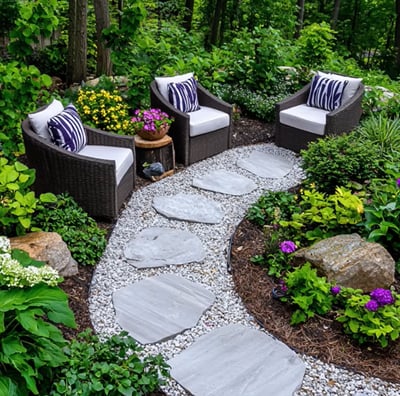 A path to the resting area surrounding for natural trees
