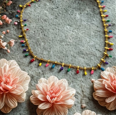 a necklace with flowers and beads on it
