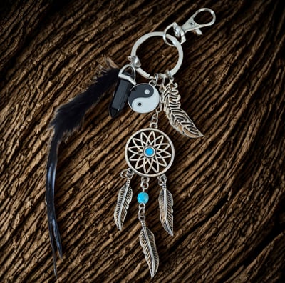 a keychain with a feather feather feather feather feather feather feather feather feather feather