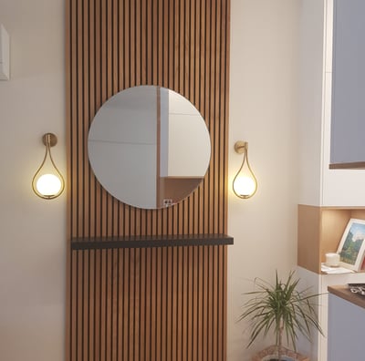 Habillage claustra, étagère et miroir du commerce