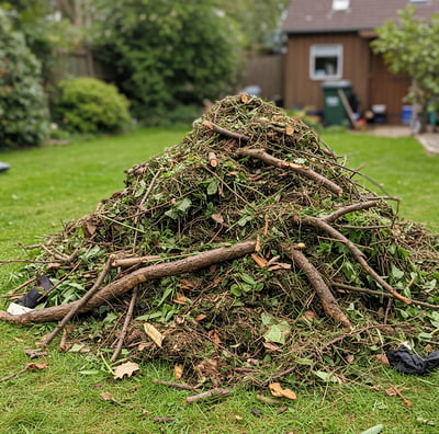 Lawn debris cluttering up a customer's lawn.