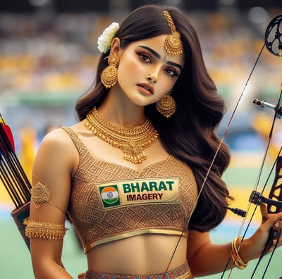 a woman in a braillet outfit holding a bow