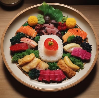 A cozy setting featuring a traditional Japanese meal with a bubbling hot pot filled with vegetables and tofu, accompanied by a plate of green soba noodles being lifted with chopsticks. Assorted tempura and dipping sauces complete the meal, set against a wooden table with an intricate design on the hot pot base.