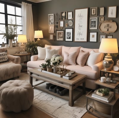A well-organized store interior with neatly arranged products. Various home goods and decorations are displayed, including kitchenware, artificial flowers, and textiles. Shelves are filled with neatly stacked items, and the store is brightly lit with natural and artificial light.