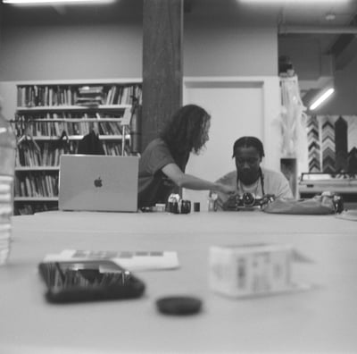 a woman and a man sitting at a table
