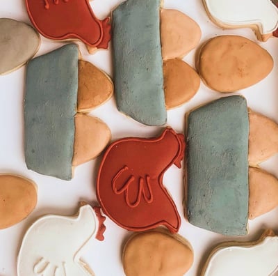 Adorable farm themed custom sugar cookies with chickens and eggs