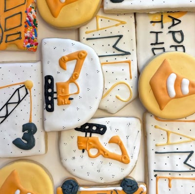 construction themes custom designed sugar cookies for a young boy's birthday