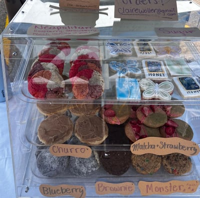 many flavored cookies displayed for sale