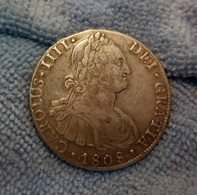 Moneda : 8 Reales Año : 1808 Ceca : Potosí Material : AR Peso: 26.86 P.V.P: 175€