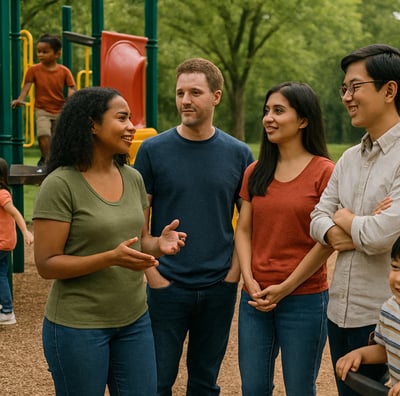Parents talking at a playground